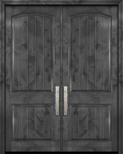 WDMA 64x96 Door (5ft4in by 8ft) Exterior Knotty Alder 96in Double Arch 2 Panel V-Grooved Estancia Alder Door 1