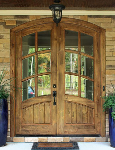 WDMA 64x96 Door (5ft4in by 8ft) Exterior Swing Knotty Alder Keowee Double Door/Arch Top 2-1/4 Thick 2