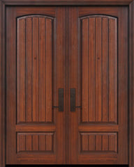 WDMA 64x96 Door (5ft4in by 8ft) Exterior Cherry IMPACT | 96in Double 2 Panel Arch V-Grooved or Knotty Alder Door 1