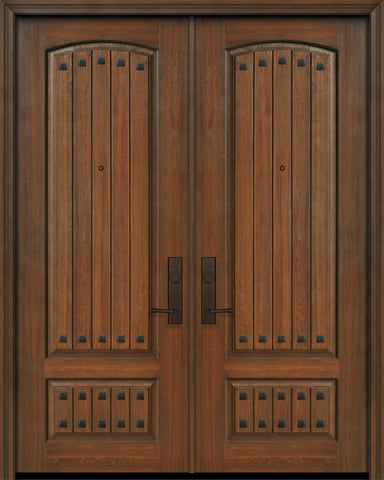 WDMA 64x96 Door (5ft4in by 8ft) Exterior Cherry 96in Double 2 Panel Arch V-Grooved or Knotty Alder Door with Clavos 1