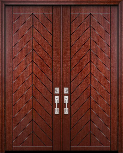 WDMA 64x96 Door (5ft4in by 8ft) Exterior Mahogany IMPACT | 96in Double Chevron Solid Contemporary Door 1