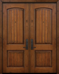 WDMA 64x96 Door (5ft4in by 8ft) Exterior Knotty Alder 96in Double 2 Panel Arch V-Groove Door 1