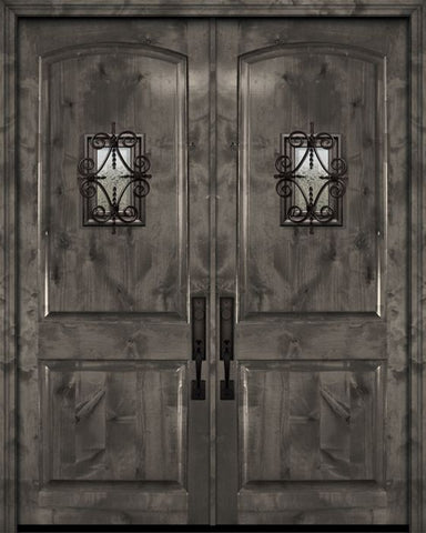 WDMA 64x96 Door (5ft4in by 8ft) Exterior Knotty Alder 96in Double Arch 2 Panel Estancia Alder Door with Speakeasy 1