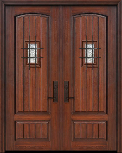 WDMA 64x96 Door (5ft4in by 8ft) Exterior Cherry 96in Double 2 Panel Arch V-Grooved or Knotty Alder Door with Speakeasy 1