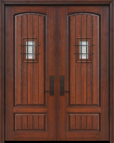 WDMA 64x96 Door (5ft4in by 8ft) Exterior Cherry 96in Double 2 Panel Arch V-Grooved or Knotty Alder Door with Speakeasy 1