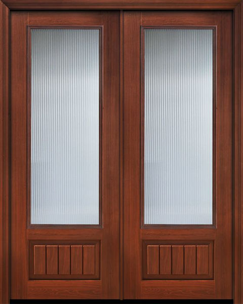 WDMA 64x96 Door (5ft4in by 8ft) Patio Cherry 96in Double 3/4 Lite Privacy Glass V-Grooved Panel Door 1