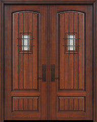 WDMA 64x96 Door (5ft4in by 8ft) Exterior Cherry IMPACT | 96in Double 2 Panel Arch V-Grooved or Knotty Alder Door with Speakeasy 1