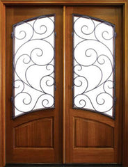 WDMA 64x96 Door (5ft4in by 8ft) Exterior Swing Mahogany 96in Aberdeen Double Door w Burlwood Iron 1