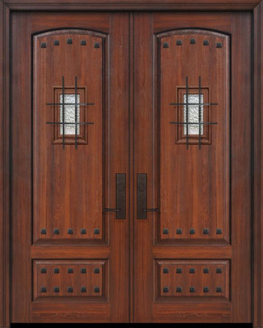 WDMA 64x96 Door (5ft4in by 8ft) Exterior Cherry 96in Double 2 Panel Arch or Knotty Alder Door with Speakeasy / Clavos 1