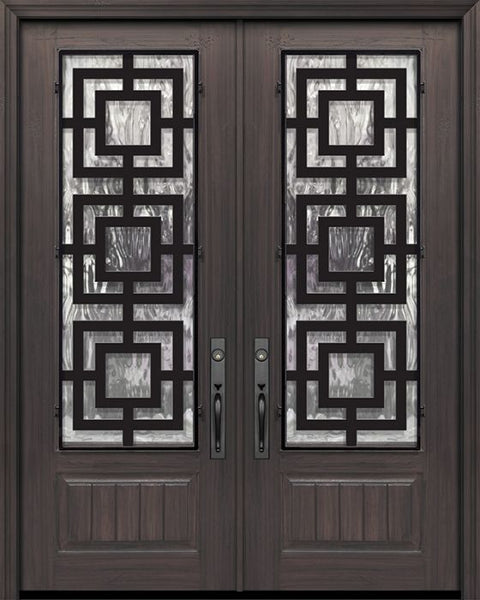 WDMA 64x96 Door (5ft4in by 8ft) Exterior Cherry IMPACT | 96in Double 1 Panel 3/4 Lite Moderna Steel Grille Door 1