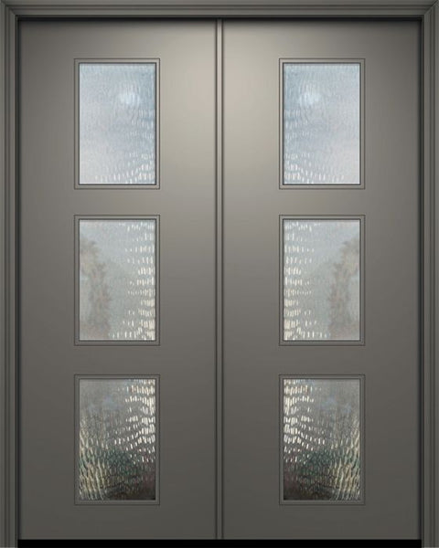 WDMA 64x96 Door (5ft4in by 8ft) Exterior Smooth 96in Double Newport Solid Contemporary Door w/Textured Glass 1