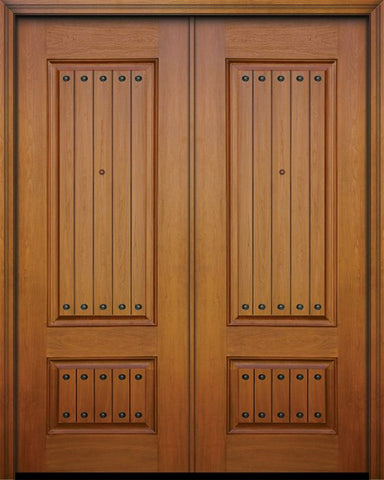 WDMA 64x96 Door (5ft4in by 8ft) Exterior Mahogany IMPACT | 96in Double 2 Panel Square V-Grooved Door with Clavos 1