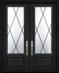 WDMA 64x96 Door (5ft4in by 8ft) Exterior Cherry 96in Double 1 Panel 3/4 Lite Sandringham Door 1