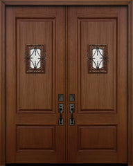 WDMA 64x96 Door (5ft4in by 8ft) Exterior Mahogany 96in Double 2 Panel Square Door with Speakeasy 1