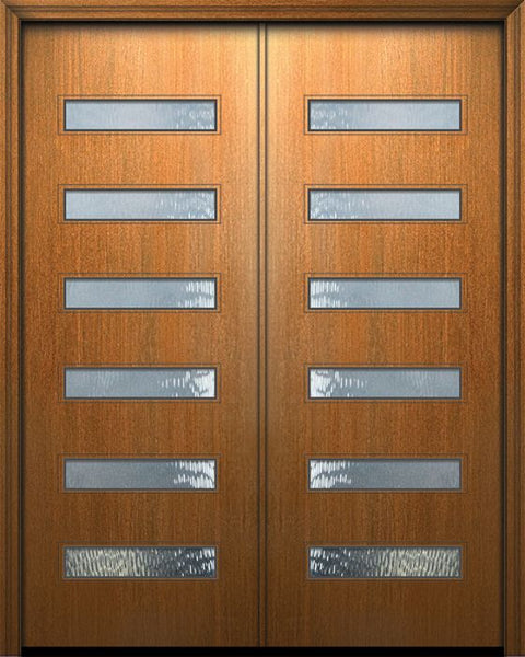 WDMA 64x96 Door (5ft4in by 8ft) Exterior Mahogany 96in Double Beverly Solid Contemporary Door w/Textured Glass 1