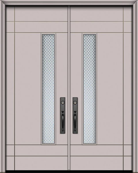 WDMA 64x96 Door (5ft4in by 8ft) Exterior Smooth 96in Double Santa Barbara Solid Contemporary Door w/Metal Grid 1