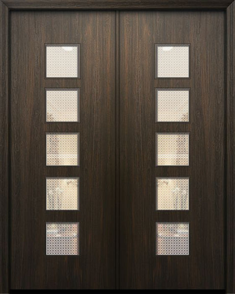 WDMA 64x96 Door (5ft4in by 8ft) Exterior Mahogany 96in Double Venice Solid Contemporary Door w/Metal Grid 1