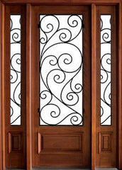 WDMA 64x96 Door (5ft4in by 8ft) Exterior Swing Mahogany Wakefield Single Door/2Sidelight w Burlwood Iron 1