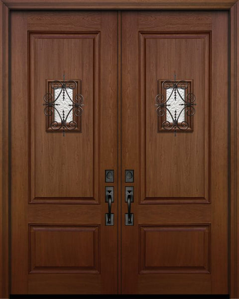 WDMA 64x96 Door (5ft4in by 8ft) Exterior Mahogany IMPACT | 96in Double 2 Panel Square Door with Speakeasy 1