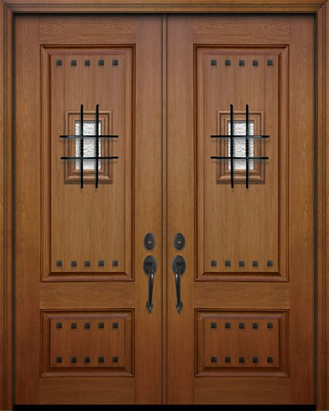 WDMA 64x96 Door (5ft4in by 8ft) Exterior Mahogany 96in Double 2 Panel Square Door with Speakeasy / Clavos 1