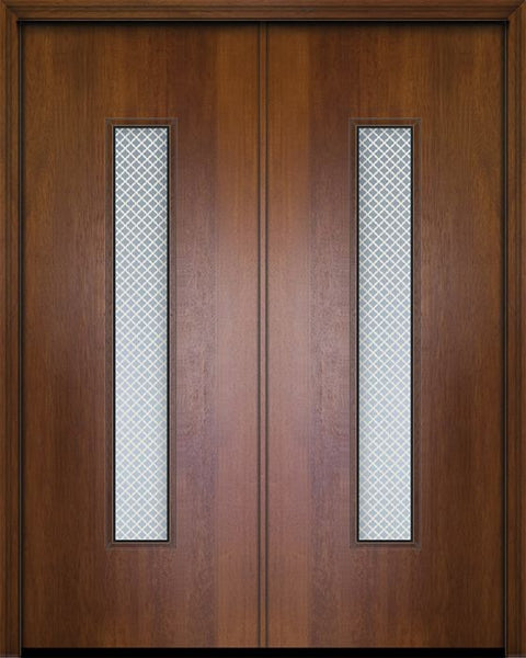 WDMA 64x96 Door (5ft4in by 8ft) Exterior Mahogany 96in Double Malibu Contemporary Door w/Metal Grid 1