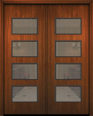 WDMA 64x96 Door (5ft4in by 8ft) Exterior Mahogany 96in Double Santa Monica Solid Contemporary Door w/Metal Grid 1