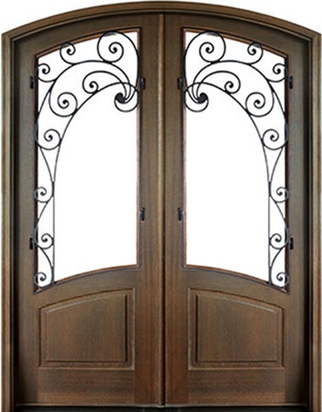 WDMA 64x96 Door (5ft4in by 8ft) Exterior Swing Mahogany Aberdeen Double Door/Arch Top w Iron #2 1