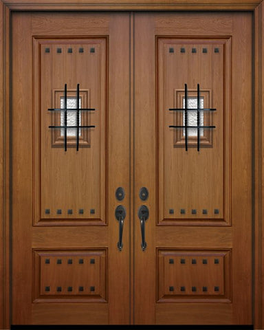 WDMA 64x96 Door (5ft4in by 8ft) Exterior Mahogany IMPACT | 96in Double 2 Panel Square Door with Speakeasy / Clavos 1