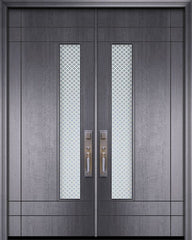 WDMA 64x96 Door (5ft4in by 8ft) Exterior Mahogany 96in Double Santa Barbara Contemporary Door w/Metal Grid 1