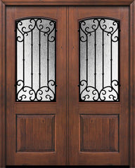 WDMA 64x96 Door (5ft4in by 8ft) Exterior Knotty Alder IMPACT | 96in Double 1 Panel 2/3 Arch Lite Valencia Door 1