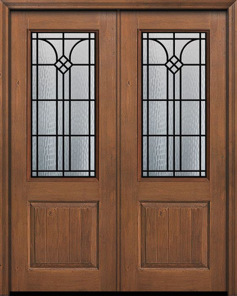 WDMA 64x96 Door (5ft4in by 8ft) Exterior Knotty Alder 96in Double 1 Panel 2/3 Lite Cantania Door 1