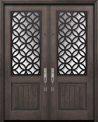 WDMA 64x96 Door (5ft4in by 8ft) Exterior Knotty Alder 96in Double 1 Panel 2/3 Lite Eclectic Steel Grille Door 1