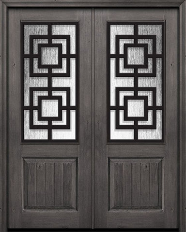 WDMA 64x96 Door (5ft4in by 8ft) Exterior Knotty Alder 96in Double 1 Panel 2/3 Lite Moderna Steel Grille Door 1