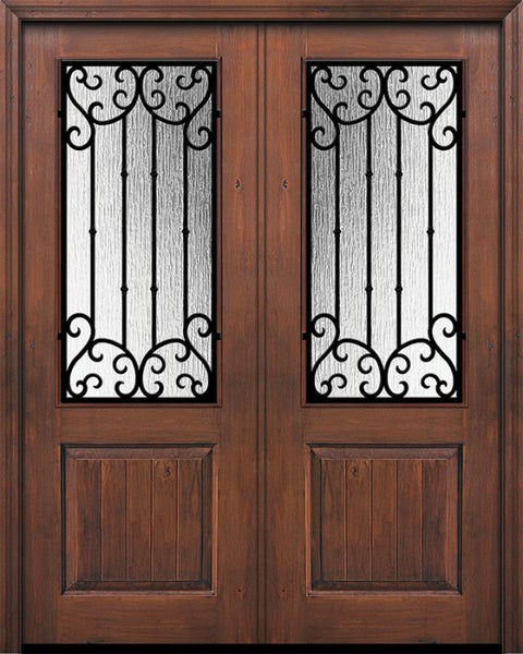 WDMA 64x96 Door (5ft4in by 8ft) Exterior Knotty Alder 96in Double 1 Panel 2/3 Lite Valencia Door 1