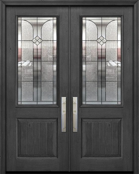 WDMA 64x96 Door (5ft4in by 8ft) Exterior Knotty Alder 96in Double 1 Panel 2/3 Lite Cantania Door 1