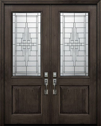 WDMA 64x96 Door (5ft4in by 8ft) Exterior Knotty Alder 96in Double 1 Panel 2/3 Lite Remington Door 1