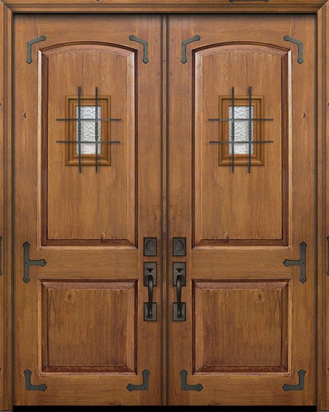 WDMA 64x96 Door (5ft4in by 8ft) Exterior Knotty Alder IMPACT | 96in Double 2 Panel Arch Door with Speakeasy / Corner Straps 1