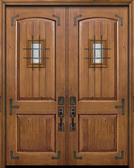 WDMA 64x96 Door (5ft4in by 8ft) Exterior Knotty Alder IMPACT | 96in Double 2 Panel Arch V-Groove Door with Speakeasy / Corner Straps 1