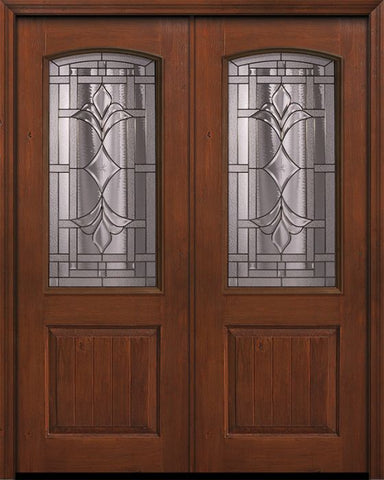 WDMA 64x96 Door (5ft4in by 8ft) Exterior Knotty Alder 96in Double 1 Panel 2/3 Arch Lite Marsala Door 1