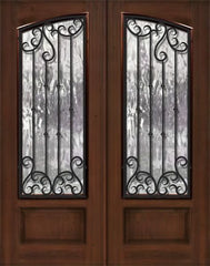 WDMA 64x96 Door (5ft4in by 8ft) Exterior Mahogany 96in Double Square Top Arch Lite Valencia Iron Cherry Knotty Alder Door 1