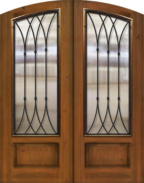 WDMA 64x96 Door (5ft4in by 8ft) Exterior Mahogany 96in Double Arch Top Warwick Iron Cherry Knotty Alder Door 1