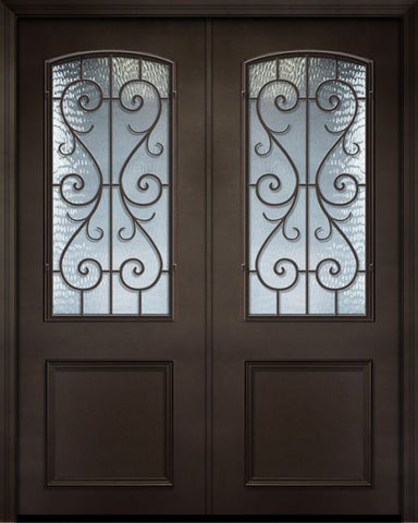 WDMA 64x96 Door (5ft4in by 8ft) Exterior 96in ThermaPlus Steel St. Charles 1 Panel 2/3 Arch Lite Double Door 1