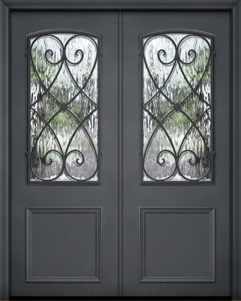 WDMA 64x96 Door (5ft4in by 8ft) Exterior 96in ThermaPlus Steel Charleston 1 Panel 2/3 Arch Lite Double Door 1