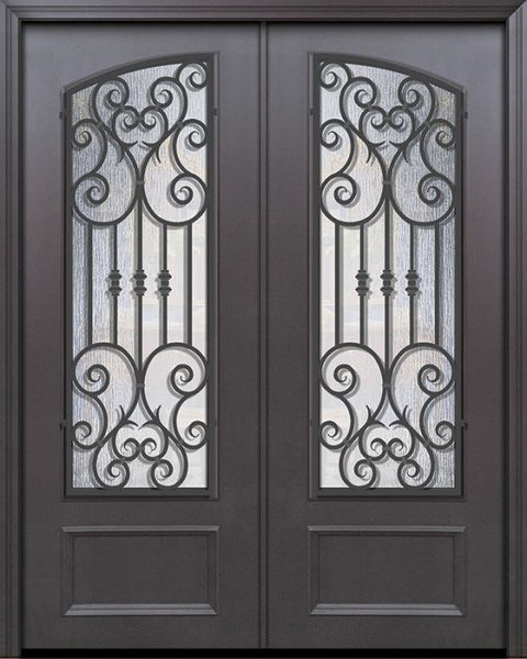 WDMA 64x96 Door (5ft4in by 8ft) Exterior 96in ThermaPlus Steel Marbella 1 Panel Square Top Arch Lite Double Door 1