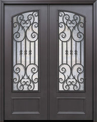 WDMA 64x96 Door (5ft4in by 8ft) Exterior 96in ThermaPlus Steel Marbella 1 Panel Square Top Arch Lite Double Door 1