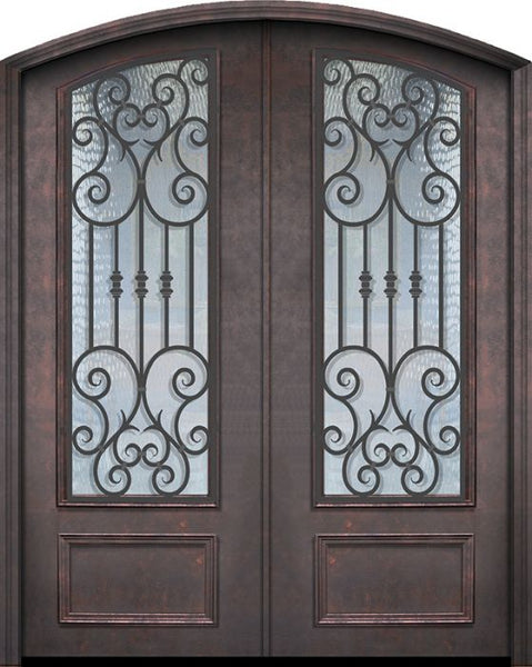 WDMA 64x96 Door (5ft4in by 8ft) Exterior 96in ThermaPlus Steel Marbella 1 Panel Arch Top Arch Lite Double Door 1