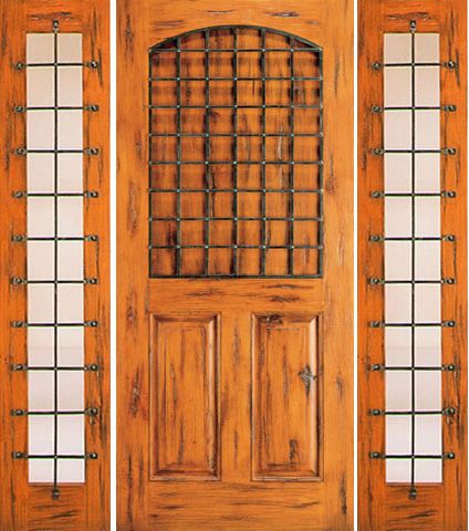 WDMA 66x80 Door (5ft6in by 6ft8in) Exterior Knotty Alder Door with Two Sidelights 3-Panel 1