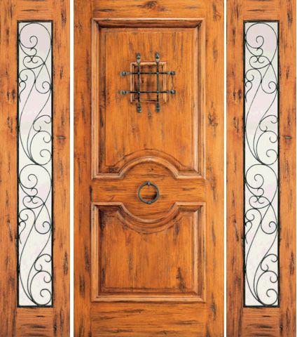 WDMA 66x80 Door (5ft6in by 6ft8in) Exterior Knotty Alder Door with Two Sidelights Speakeasy 1