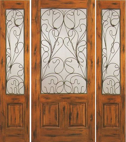 WDMA 66x80 Door (5ft6in by 6ft8in) Exterior Knotty Alder Door with Two Sidelights Entry 2/3 Lite 1