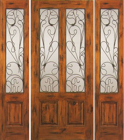 WDMA 66x80 Door (5ft6in by 6ft8in) Exterior Knotty Alder Entry Door with Two Sidelights Twin Lite 1